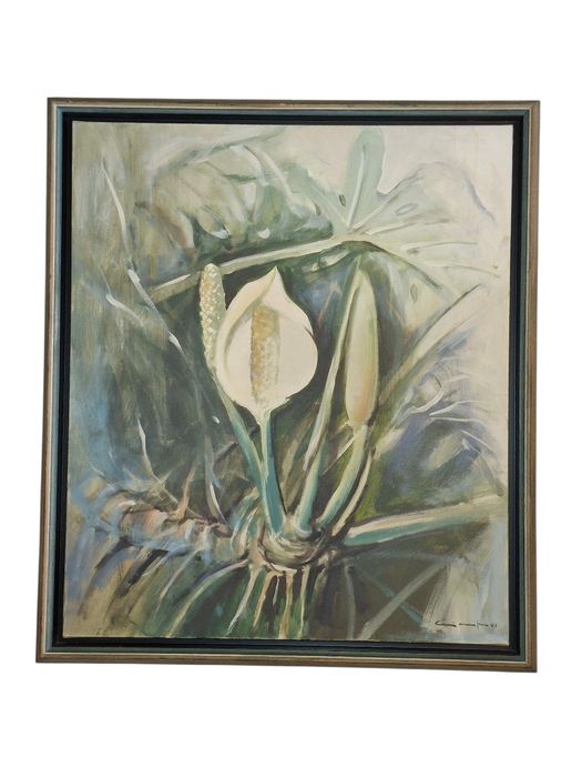 Quadro flores da madeira pintado a mão e assinado
