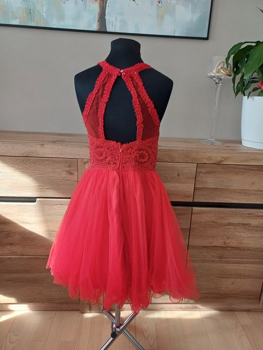 Sukienka czerwona  Rozm M tiulowa koronka
