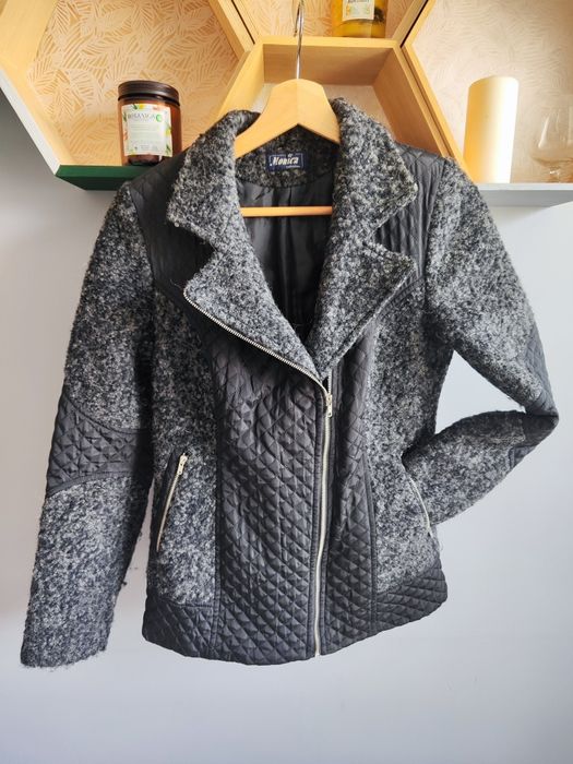 Kurtka przejściowa marynarkowa ramoneska wełna baranek pikowana