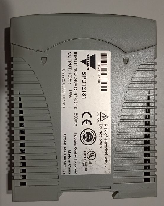 Джерело живлення на DIN-рейку. Модель: SPD12181. 12 VDC / 1,5 A.