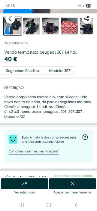 Vendo termóstato para peugeot 307 1.4, hdi.