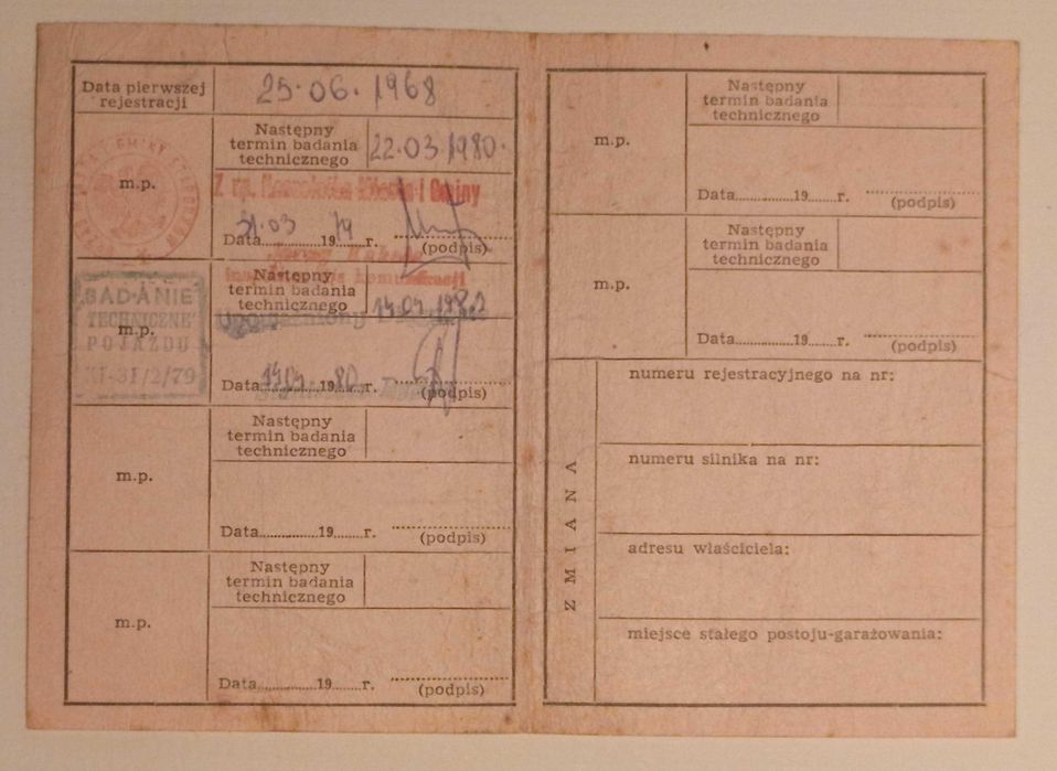 Samochód Syrena 104 - 1968 rok - dowód rejestracyjny kolekcjonerski