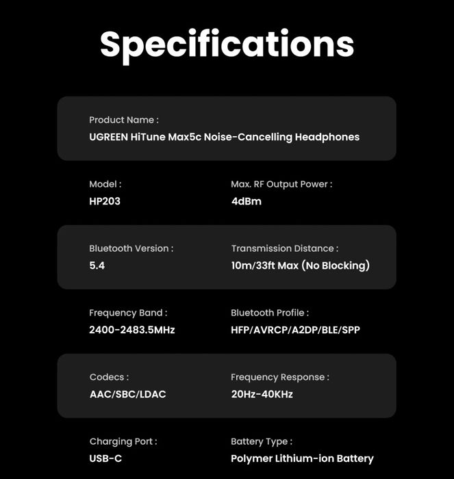 UGREEN HiTune Max5c Hi-Res LDAC ANC BT 5.4 Навушники