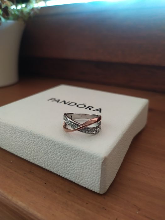 Pierścionek pleciony jak Pandora Apart dwukolorowy ok 16mm średnica we