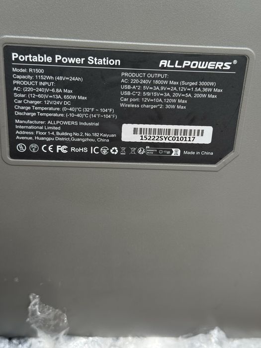 Портативна електростанція ALLPOWERS R1500 (1092Wh / 2000W)