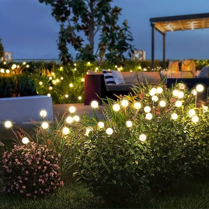 GIRLANDA solarna do ogrodu 6 LED kulki białe ciepłe 2szt