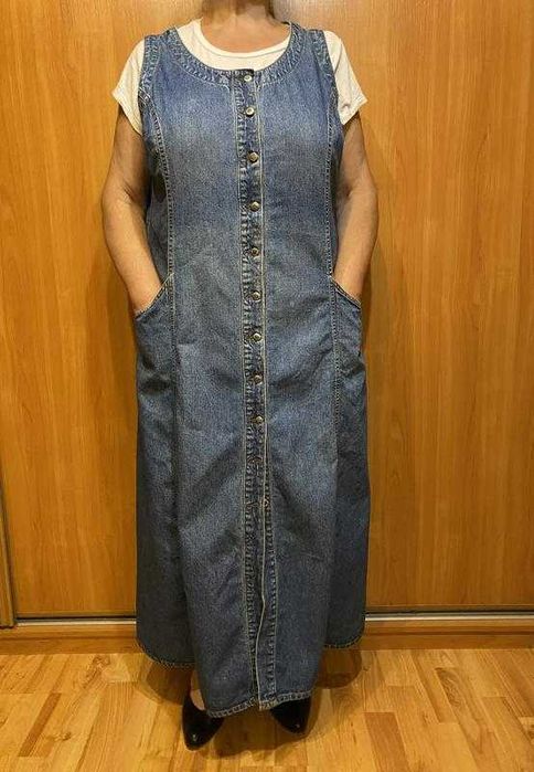 Длинный джинсовый сарафан большой размер 56-58 катон новый