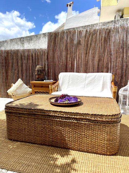 mesa, bau, centro, arrumação, verga, rattan, palha, rustica