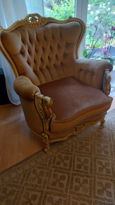 Stylowy komplet mebli w stylu ludwikowskim – sofa, 2 fotele, stół