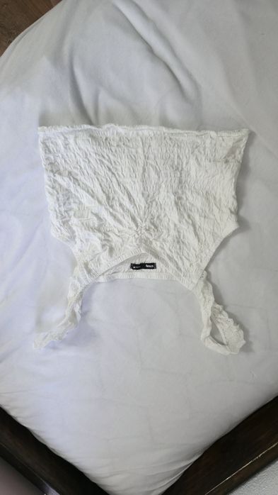 Biały  Crop top na ramiączkach marszczony top Sinsay bluzka Boho