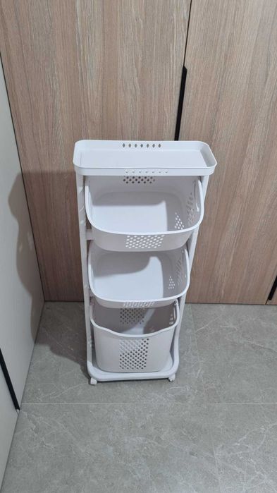 Етажерка 3-рівнева з кошиками на колесах MBM HOME  пластикова кремова