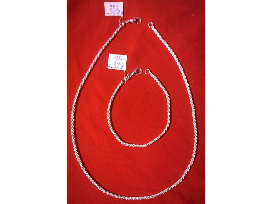 925 Grawer Srebrny Komplet Łańcuszek Naszyjnik Bransoletka Daisy 3mm