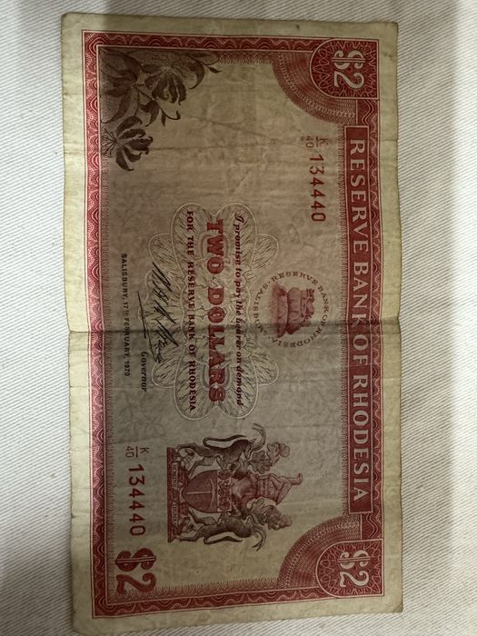 Nota Rhodesia 2 dollars 1970