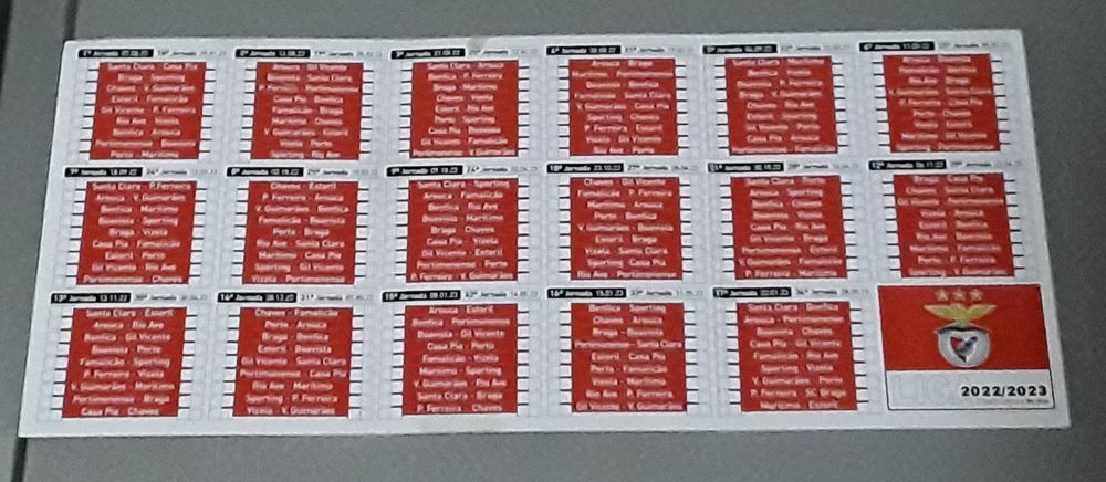 Calendário de bolso Liga 2022~2023 ~ S L Benfica