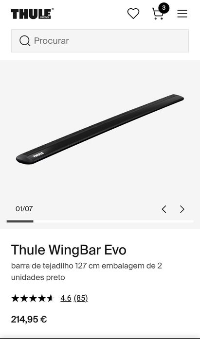Barras tejadilho Thule wingbar evo black 127cm