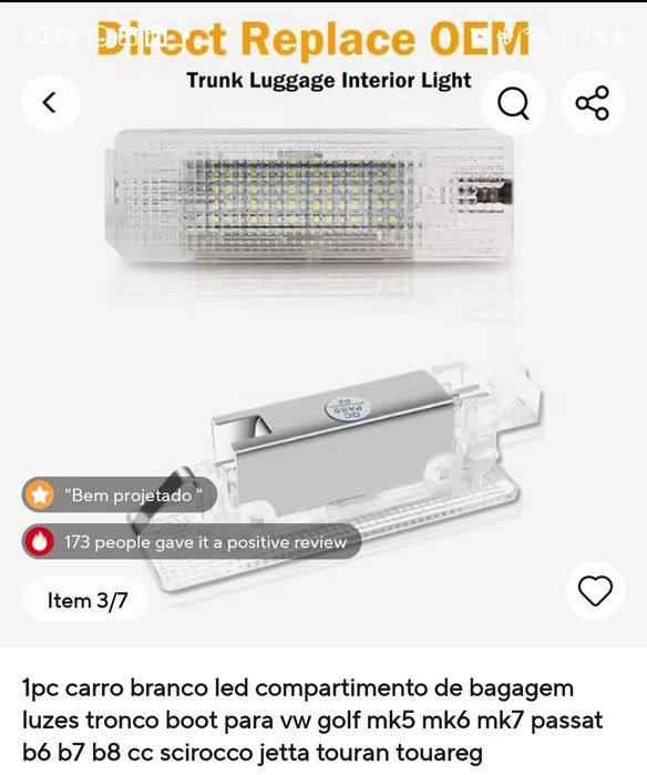 Lampada led para mala, carros vw