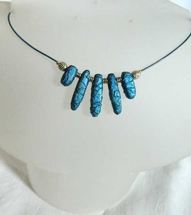 Niebieski kwarc aura, oryginalny naszyjnik