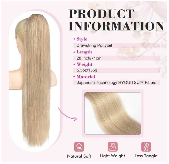Przedłużka włosów, przedłużka kucyka 71cm REECHO