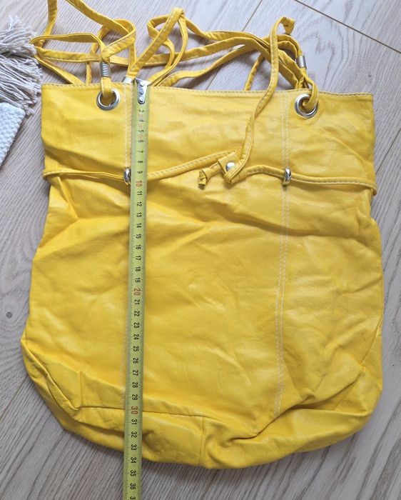 Pojemna żółta torba damska worek shoper na ramię miejska A4 Retro