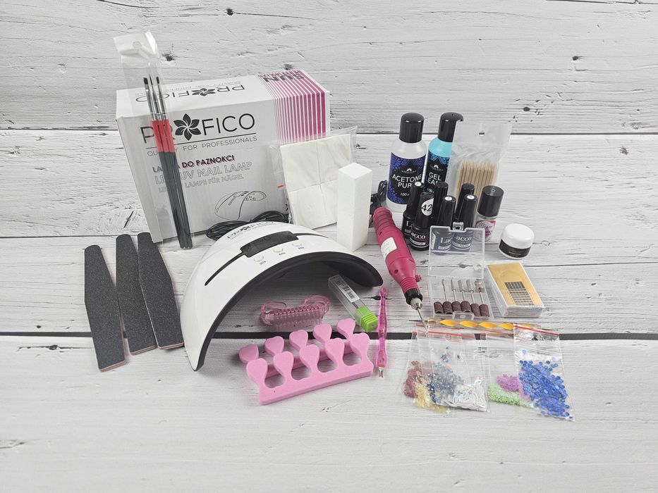Promocja! Zestaw do manicure hybrydowego lampa frezarka akcesoria
