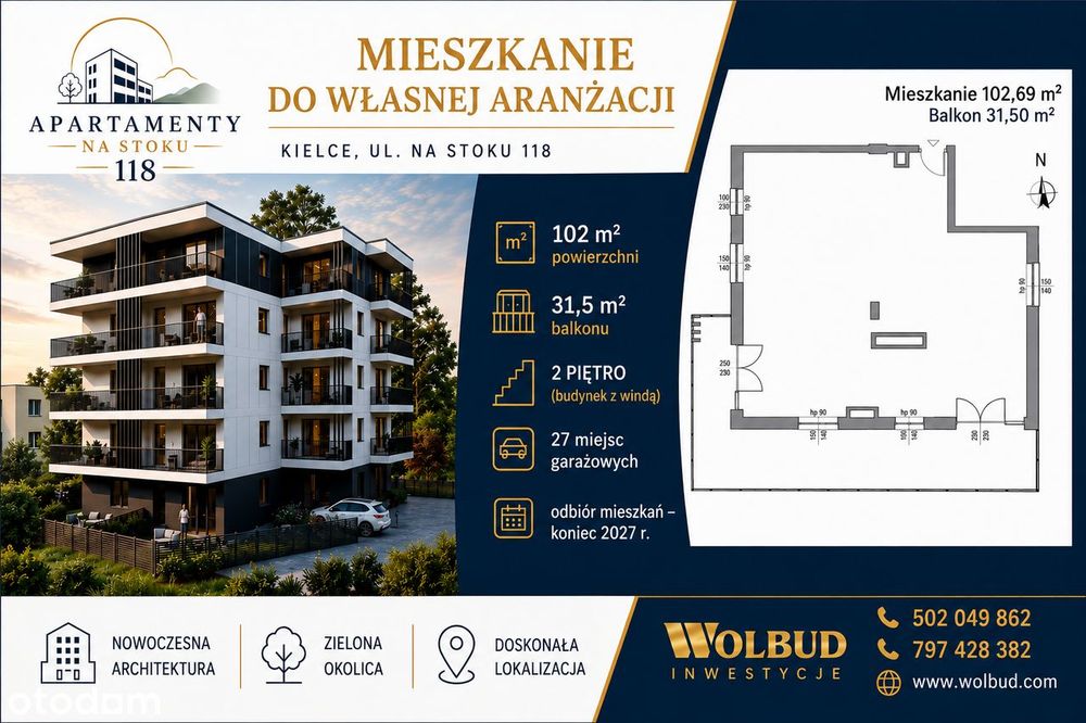 Apartament 102 m² z balkonem 31,5 m² – Na Stoku 118, Kielce