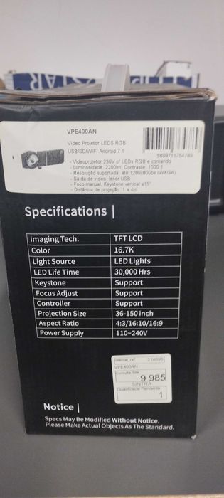 Projetor Portátil VPE400AN
