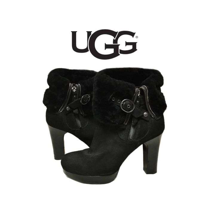 чорні оригінальні теплі замшеві ботильйони уггі Ugg з овчиною