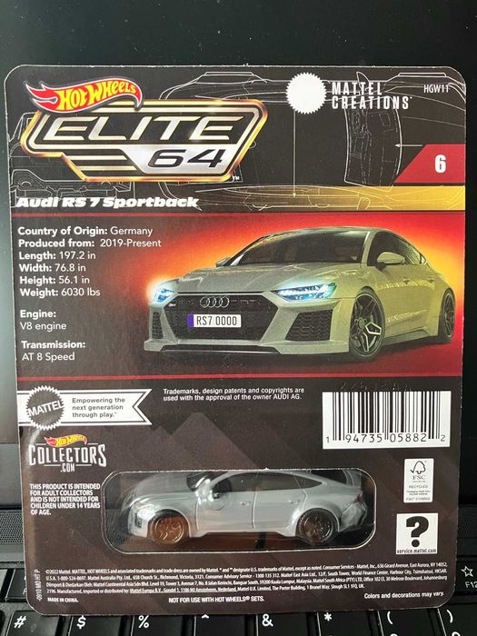 Hot Wheels Audi RS7 Sportback seria Elite 64 Legionowo • OLX.pl