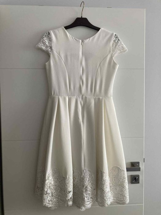 Sukienka rozkloszowana BOSCA kremowa ślub poprawiny z koronką r. 38