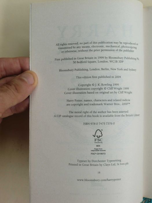 Harry Potter de J.K. Rowling -  1ª Edição em Inglês