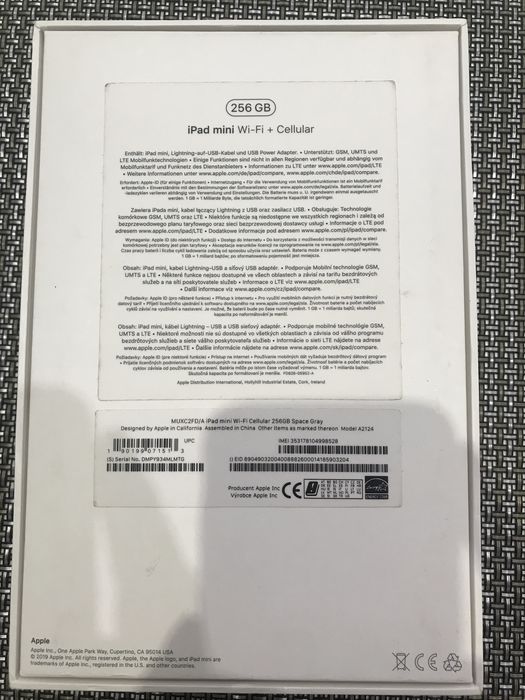 iPad mini 5, 256GB, wi-fi LTE Space Gray