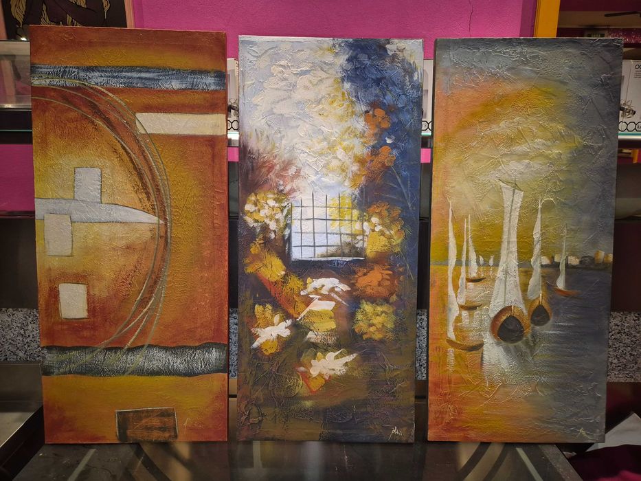 Quadros e Cesto em Palha Decorativos, Candeeiro em Palha e Chapéus de Palha Novos 1 euro cada