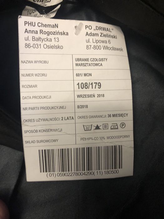Ubranie warsztatowe