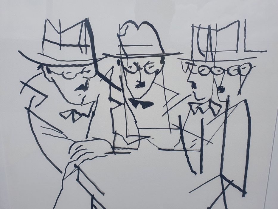 "Triplo retrato de Fernando Pessoa à mesa do Café" Os três Pessoas hom