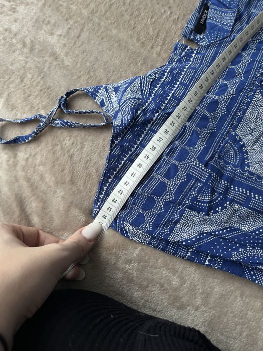 Letni, wakacyjny, wzorzysty, długi kombinezon, niebieski, lindex, M/L