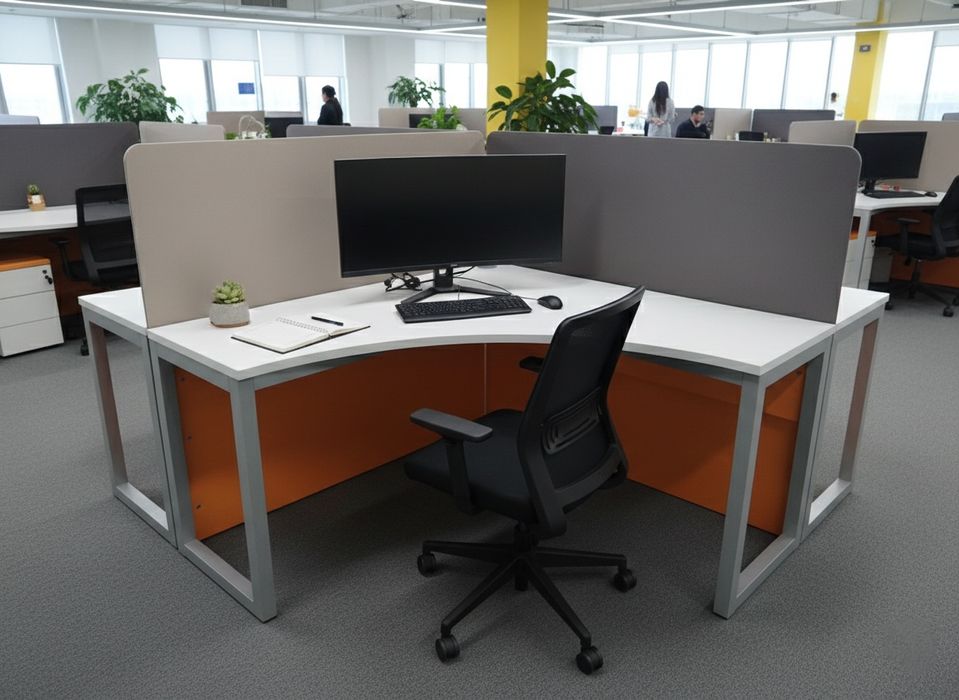 Уголовой офисный стол бу 140*140 на металлической  с перегородками