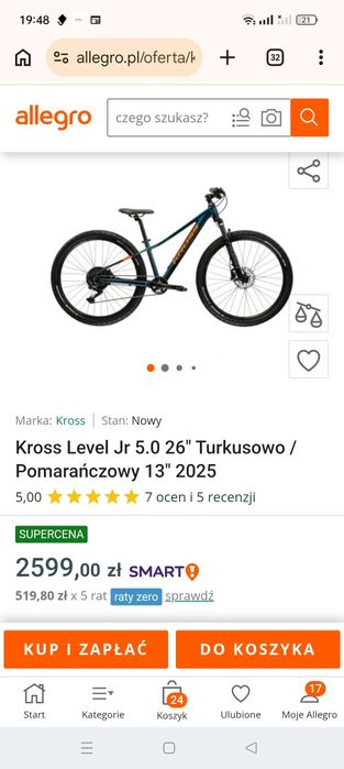 Kross Level Jr 5.0 26" Turkusowo / Pomarańczowy 13" 2025