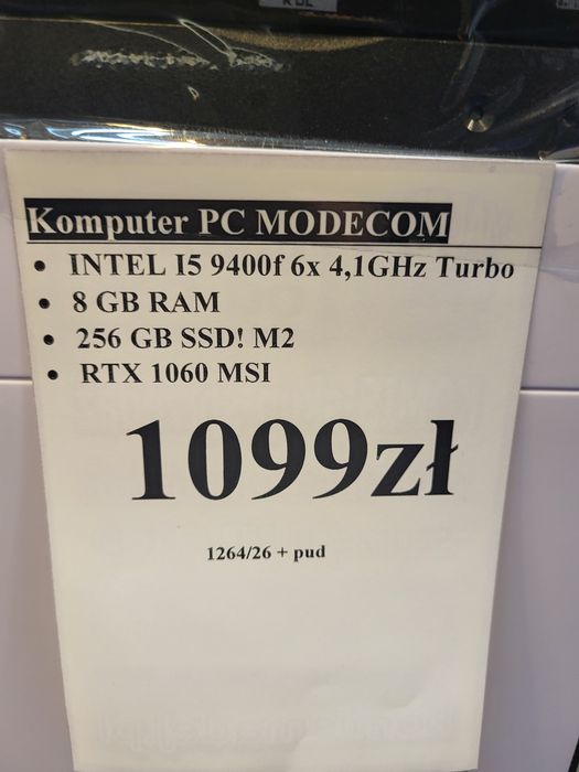 Komputer Gamingowy Stacionarny  I5 9400 256M2 ssd MSI Gtx1060 8GB RAM Komis