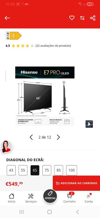 TV NOVA HISENSE E7 PRO QLED 144Hz 65 Polegadas