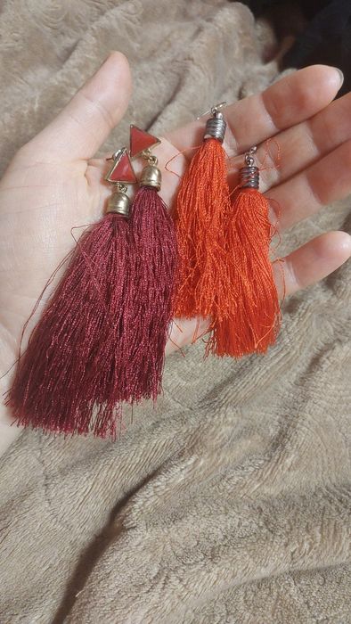Сережки червоні нитками