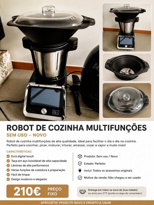 Robot de Cozinha Multifunções B&T Novo Sem Uso