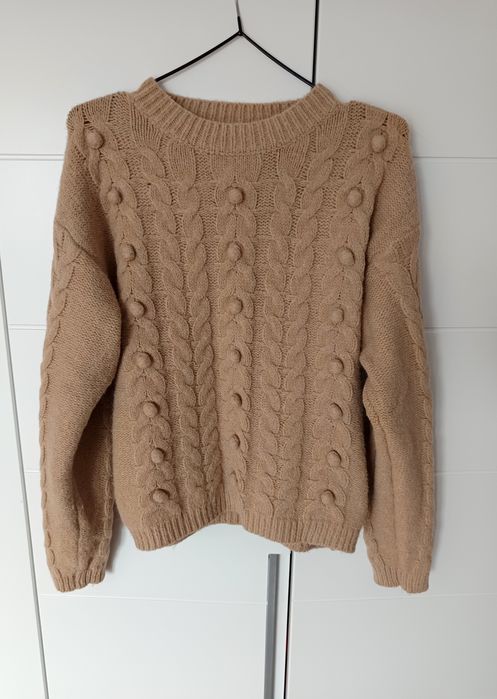sweter beżowy z długim rękawem Zara M wytłaczany