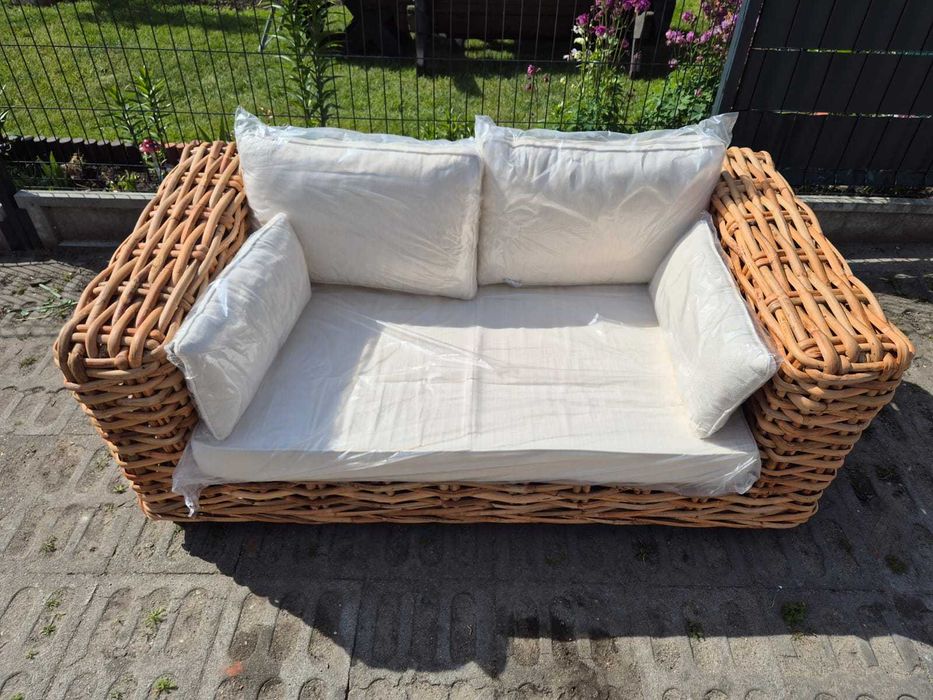 Kanapa Sofa rattanowa naturalna rattan GRUBY OPLOT NOWA ogrodowa