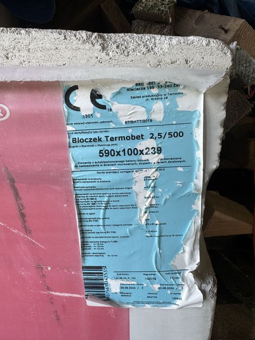 Beton komórkowy Termobet 10x24x59 / Pustak / Gazobeton - 224szt