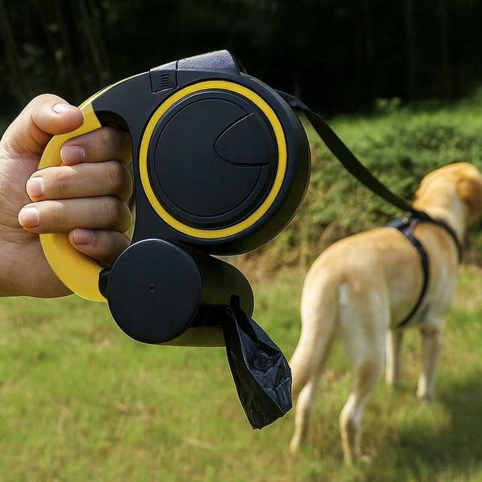 Smycz dla Psa Kota Automatyczna z Latarką Zwijana Pojemnik z Blokadą
