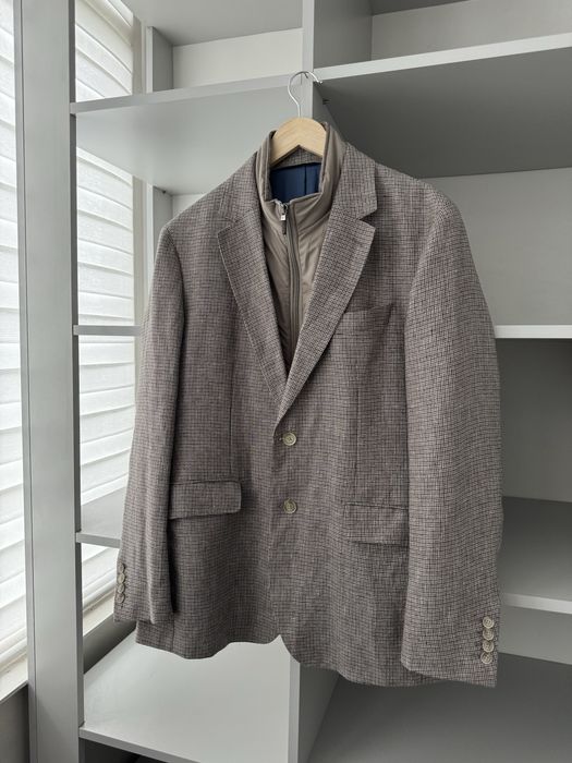 Піджак Hackett Micro Check Beige Linen Blazer
