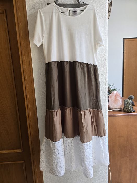 Vestido comprido stessa com bordado ingles
