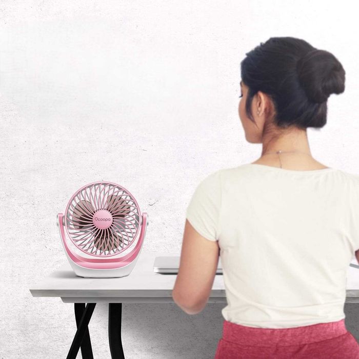 Wentylator biurkowy USB 360°, 3 prędkości, cichy, przenośny, różowy