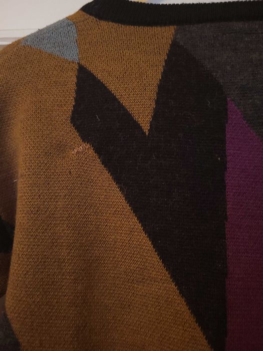 Sweter Nümph S 36 geometryczny wełna fiolet błękit brąz