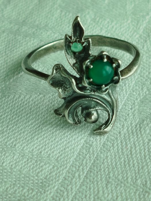 Каблучка перстень обручка хризопраз вінтаж ссср срібло 875